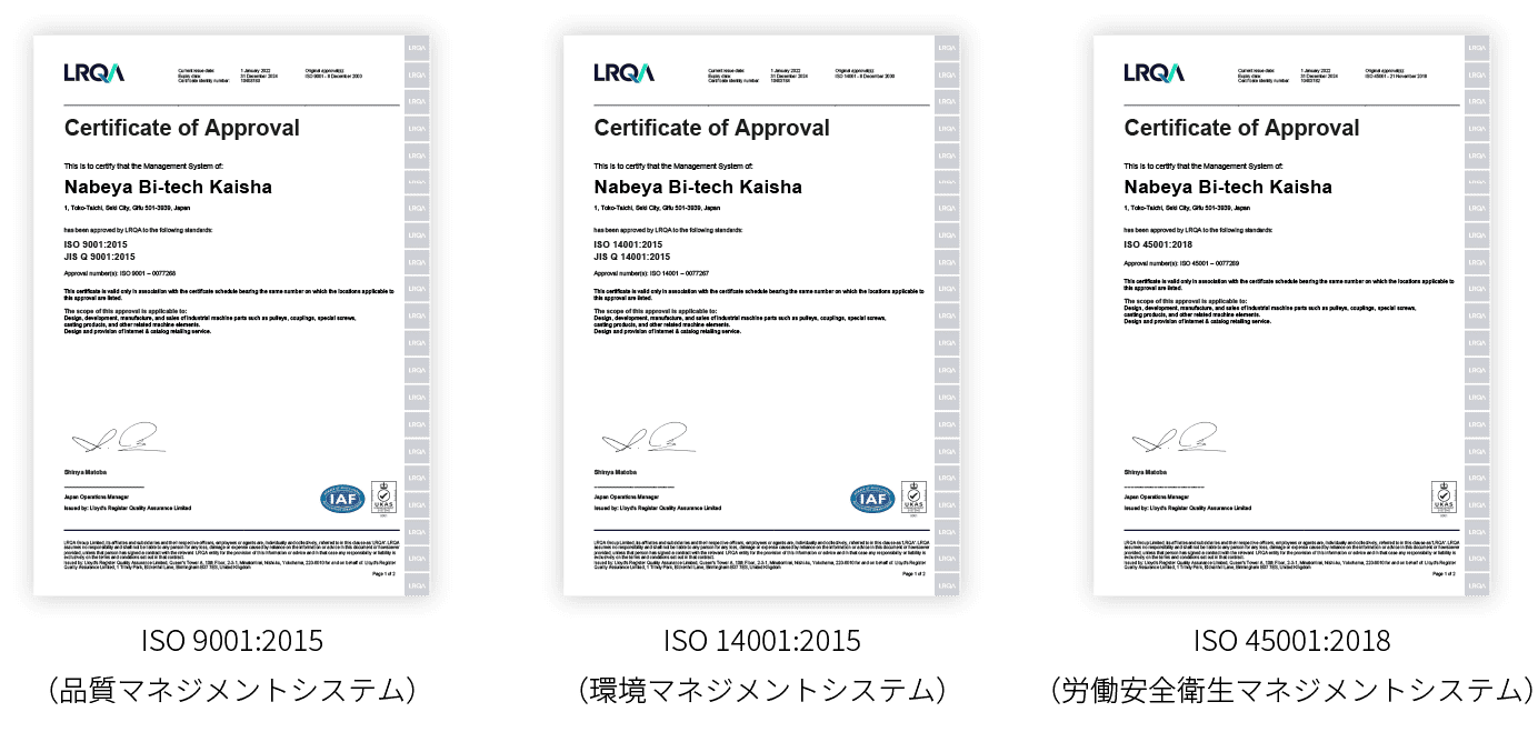 品質マネジメントシステム/環境マネジメントシステム/労働安全衛生マネジメントシステム